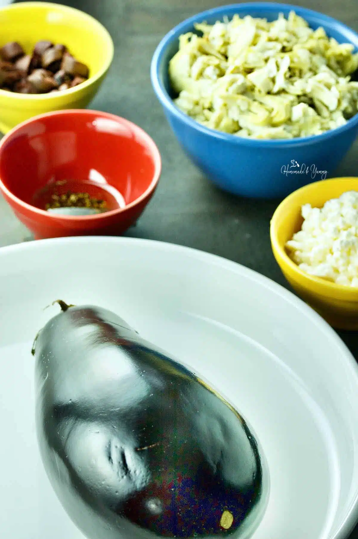 Ingredients needed for this oven roasted eggplant recipe.