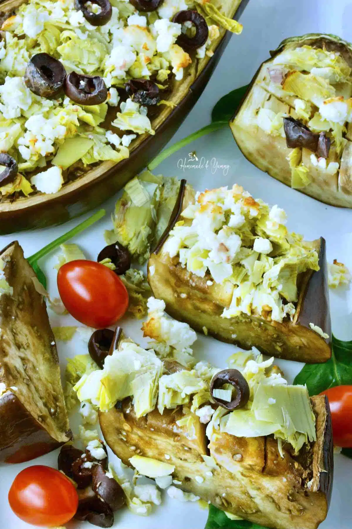 Mediterranean-inspired roasted eggplant slices.