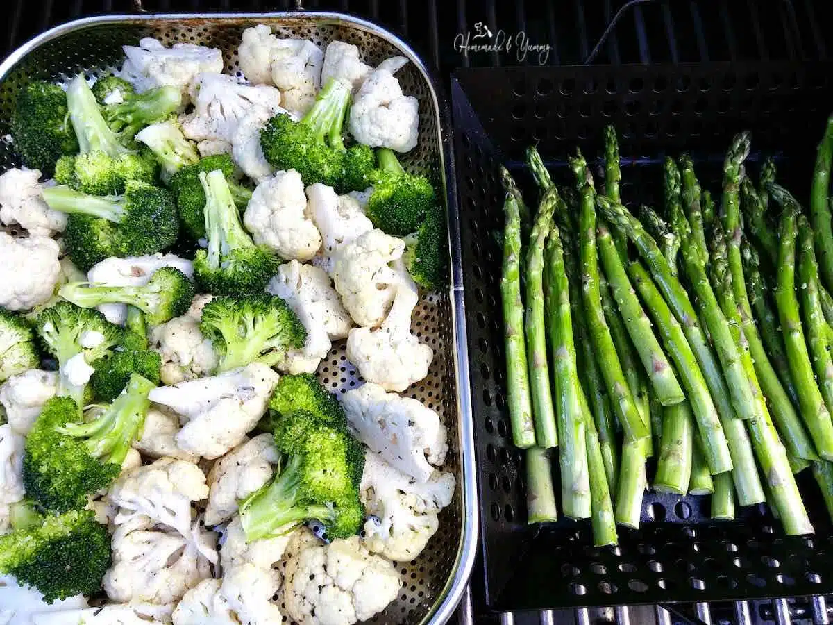 How too cook veggies in a grill basket and on the grill.