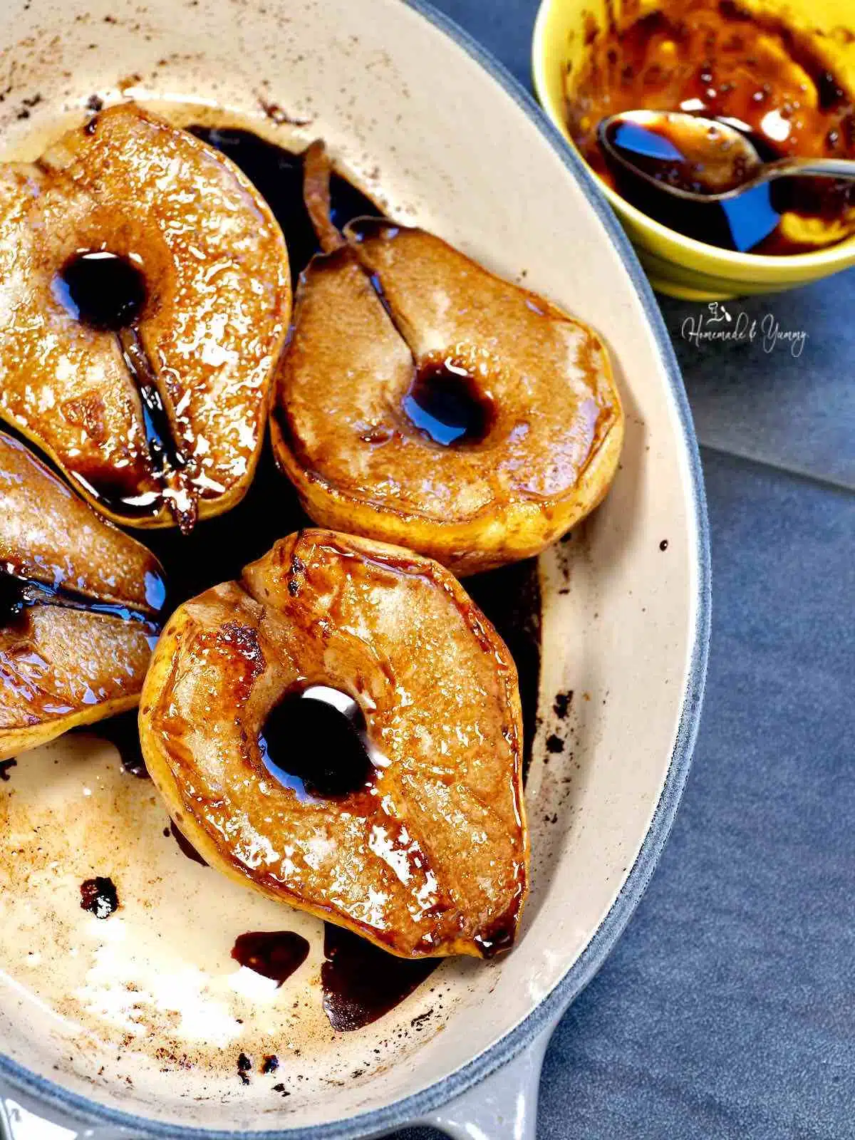 Espresso balsamic glazed pears roasted in the oven.