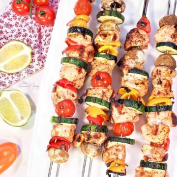 Grilled Chili Lime Chicken Skewers ready to eat.