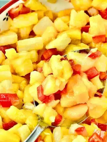 Tropical Pineapple Mango Salsa perfect for fish tacos.