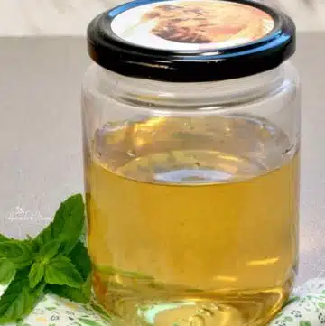 Homemade spearmint simple syrup.