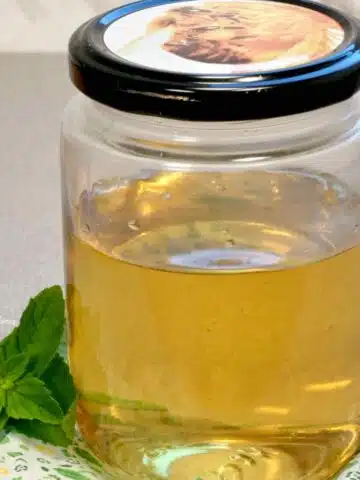 Homemade spearmint simple syrup.