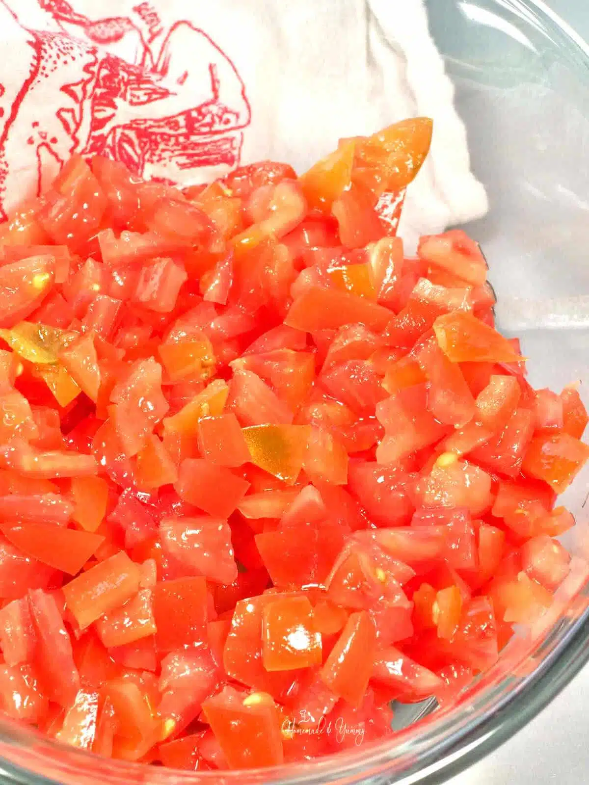 A bowl of diced tomatoes for bruschetta.