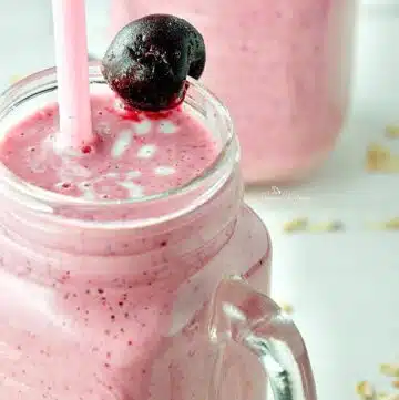 Cherry and fig smoothie made with vanilla kefir.