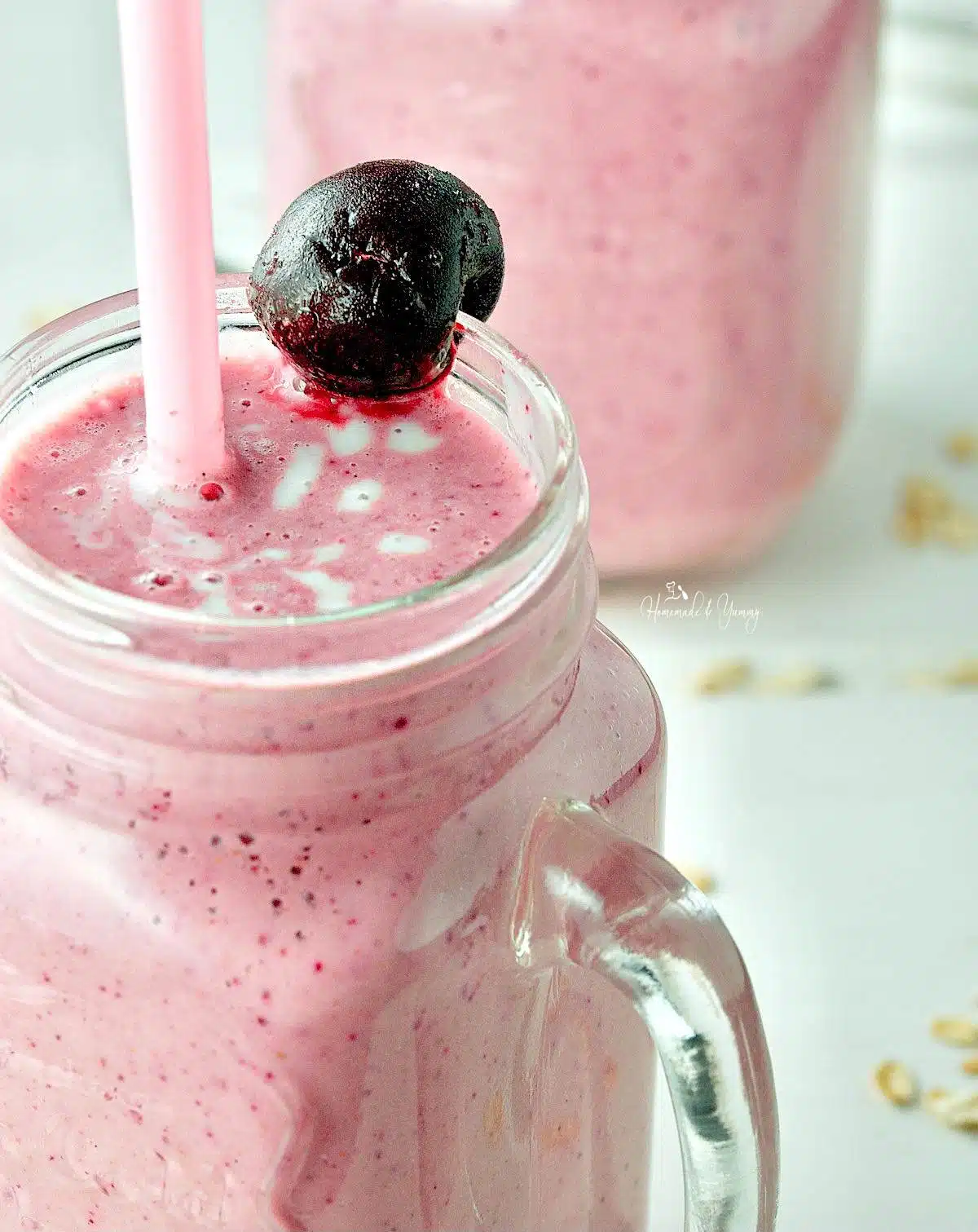 Cherry and fig smoothie made with vanilla kefir.