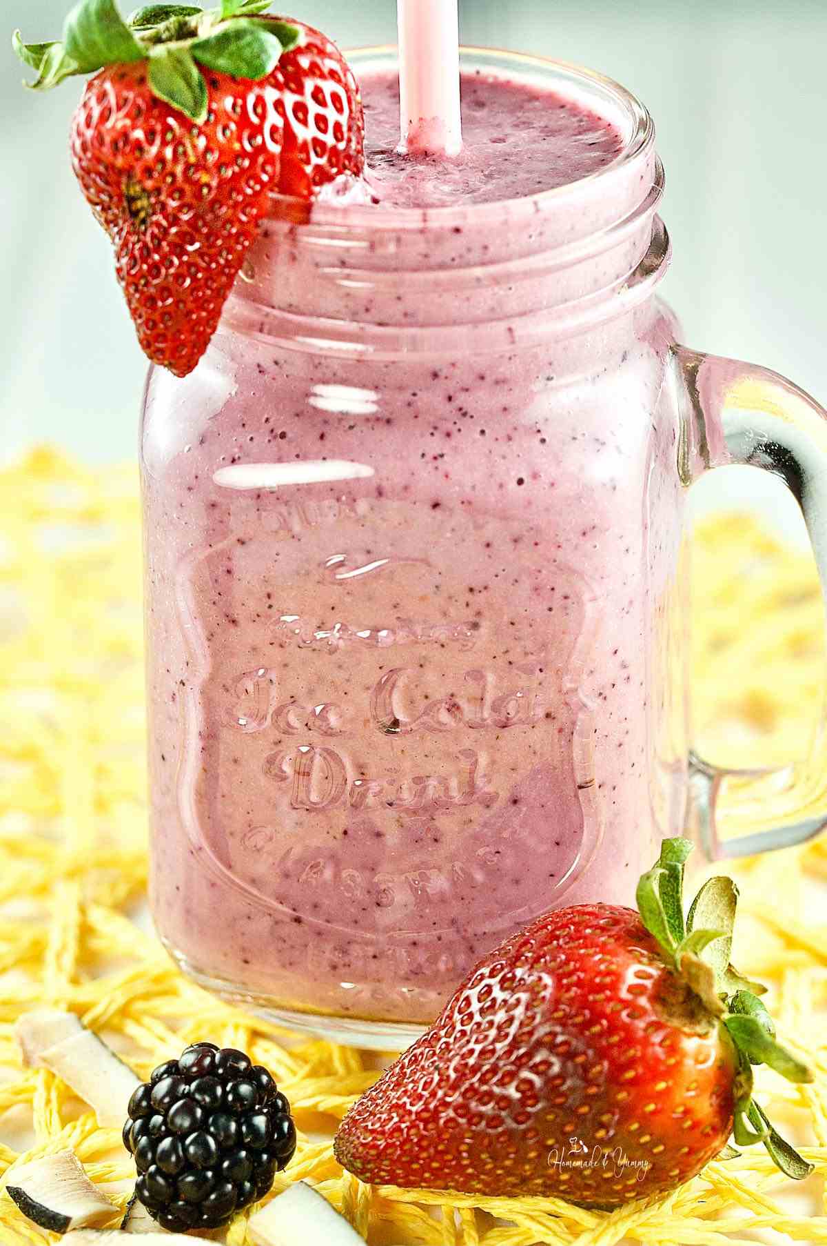 Smoothie made with mixed fresh berries.