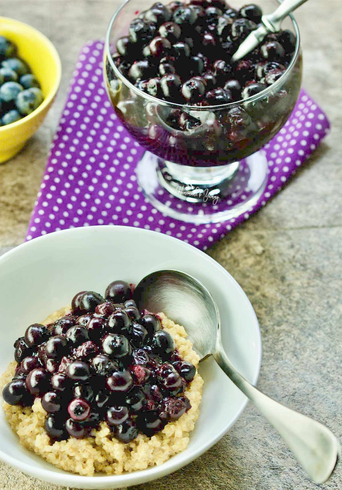 Blueberry compote over quinoa porridge.