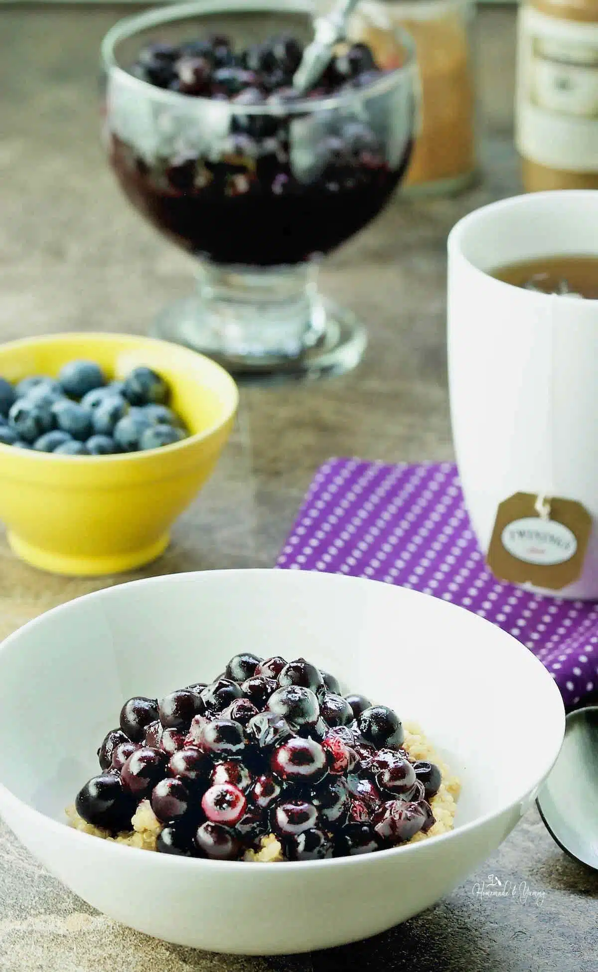 Roasted blueberry and quinoa breakfast bowl.
