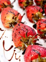 Balsamic glazed grilled fresh strawberries for dessert.
