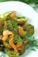 Warm potato salad with smoked salmon and dill is the perfect dinner salad.
