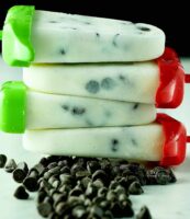 Healthy homemade popsicles made with kefir and chocolate chips.