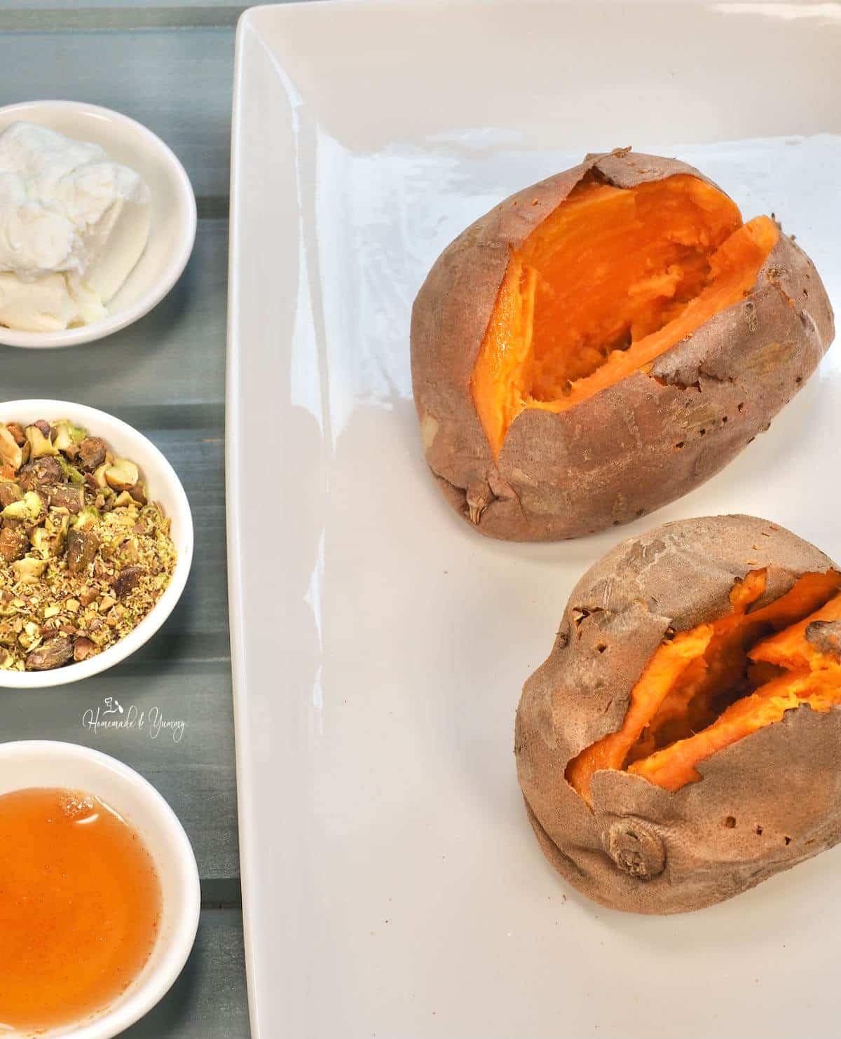 Jacket sweet potatoes with an array of fillings.