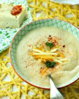 Roasted cauliflower soup recipe made in a blender.