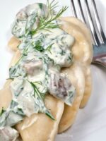 Pierogi sauce made with mushrooms, dill and sour cream.