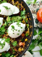 Poached eggs and lentils for breakfast, brunch or dinner.