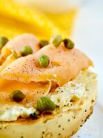 Classic smoked salmon bagel with cream cheese.