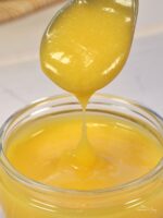 Simple homemade lemon curd in a jar.