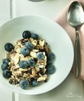 Baked oatmeal breakfast casserole with blueberries.