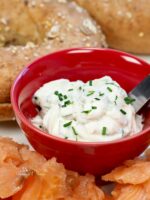 Chive cream cheese ready to spread.
