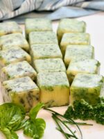 Freezing fresh herbs in cubes.