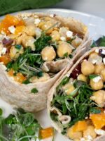 Chickpea wrap with Mediterranean flair.