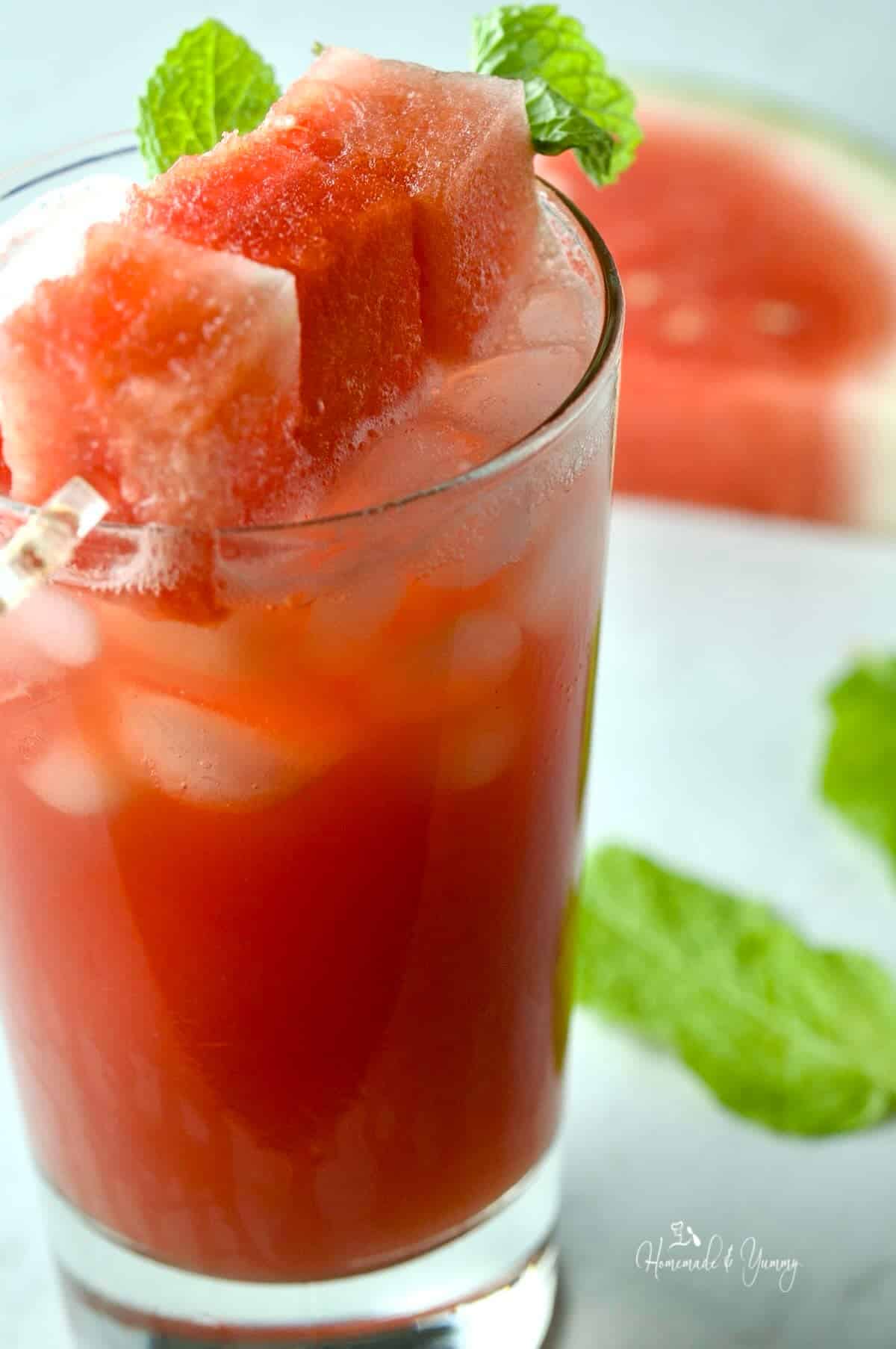 Watermelon Mint Refresher Blended watermelon and mint tea refreshing drink.