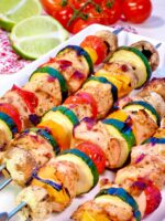 Grilled chicken and veggies skewers.