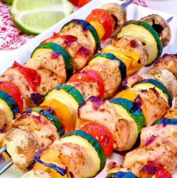 Grilled chicken and veggies skewers.