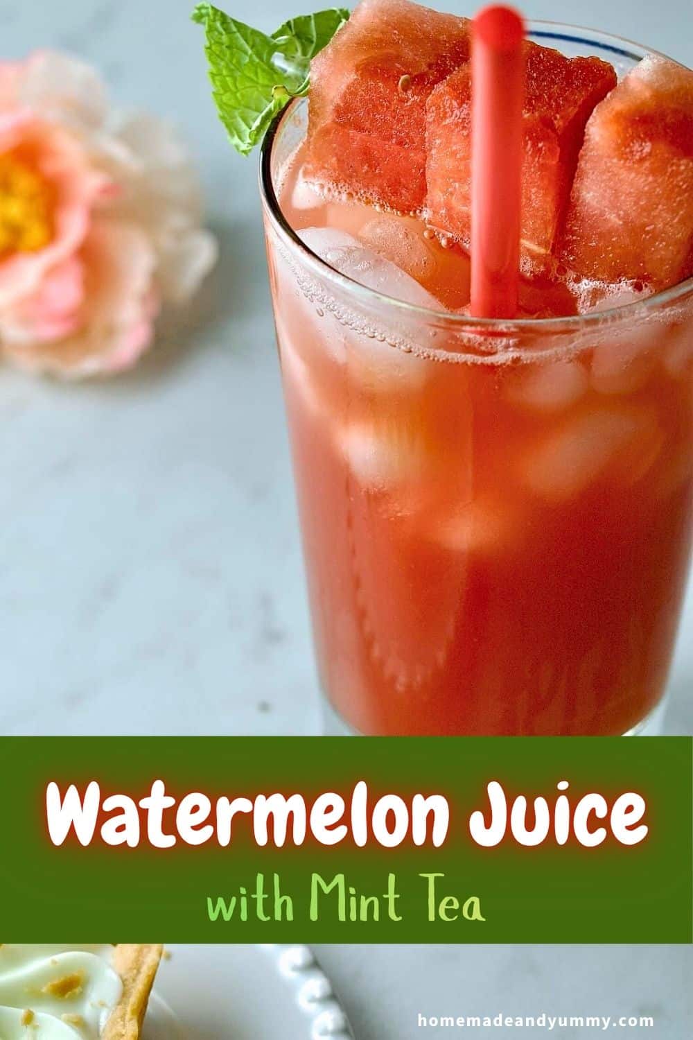 Watermelon Mint Refresher Pin Image Watermelon juice pin image.