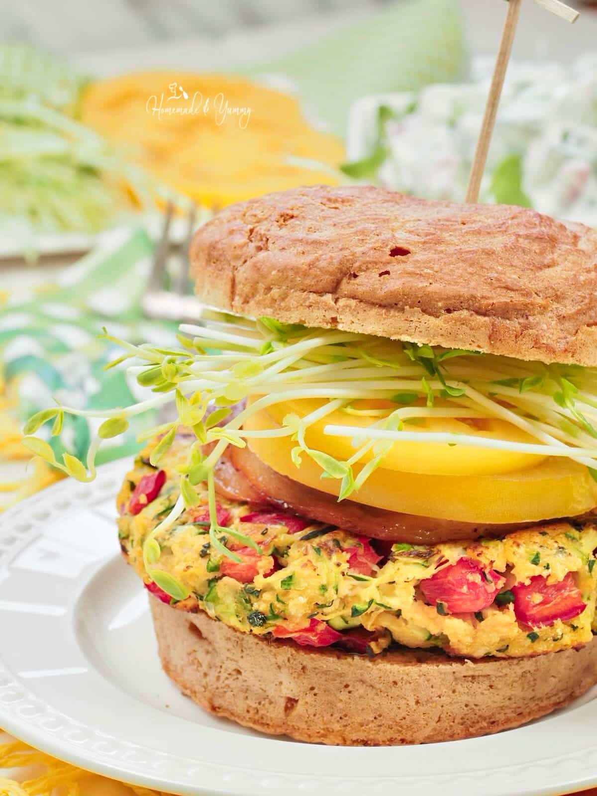 Grilled zucchini burger perfect for summer BBQ parties.