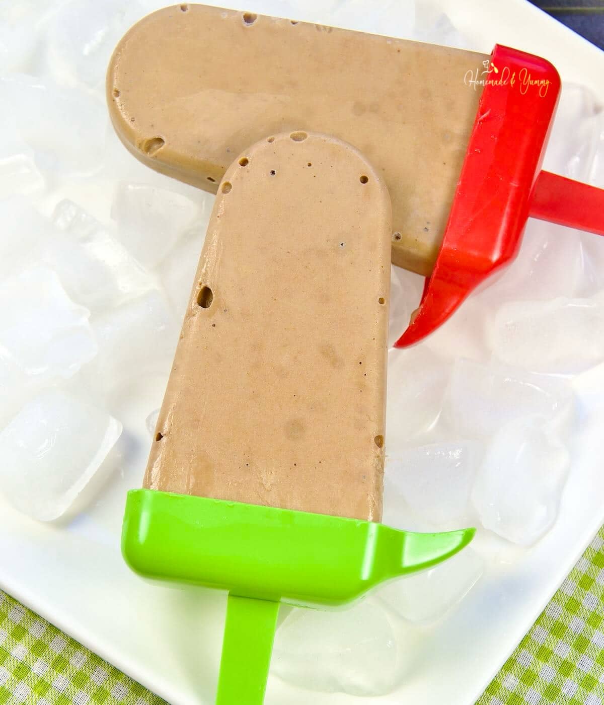 Chocolate avocado banana popsicles.