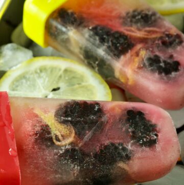Homemade blackberry lemon ice pops.