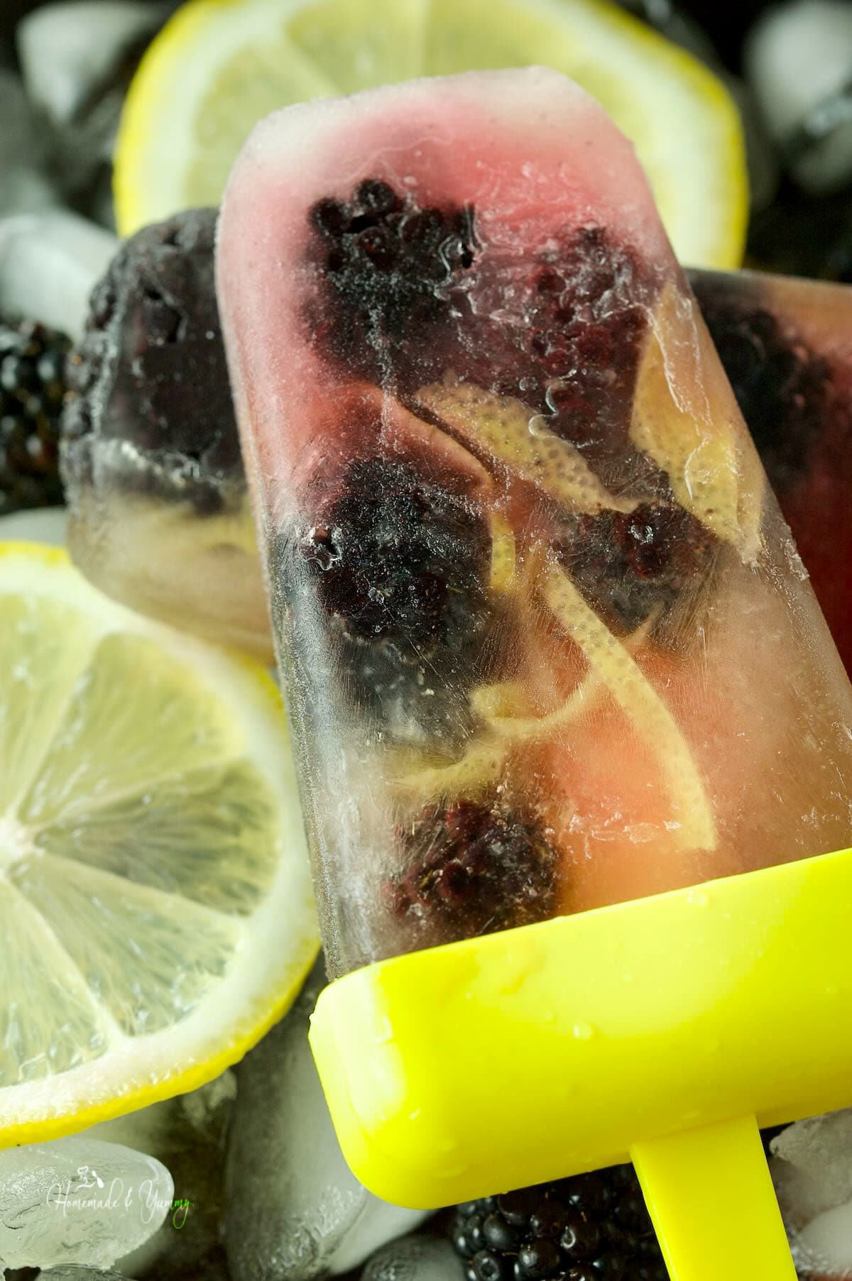 Lemon and blackberry homemade frozen treats.