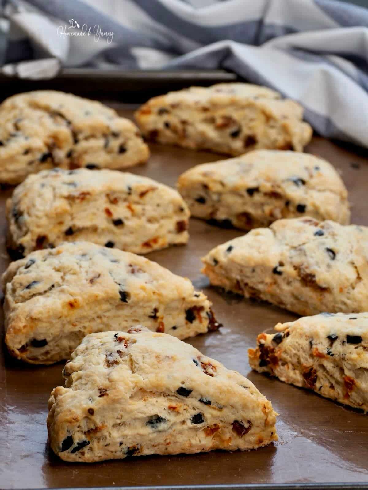 Fresh baked olive and tomato scones right out of the oven.