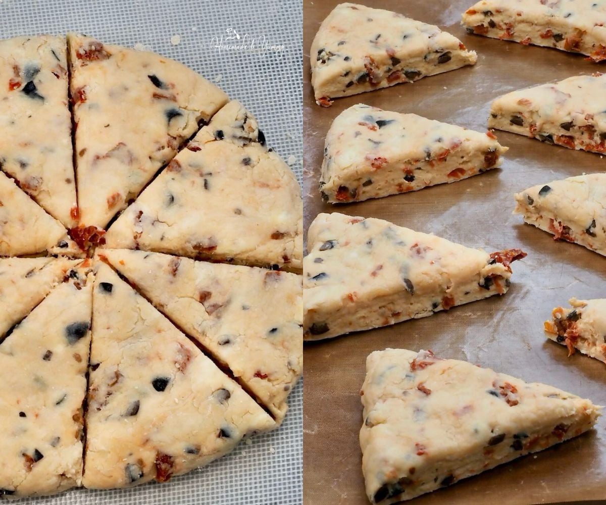 Forming and cutting homemade scones.