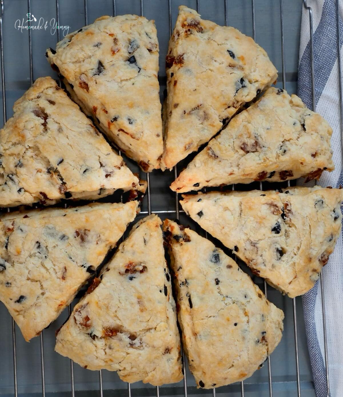 Mediterranean scones made with olives and tomatoes.