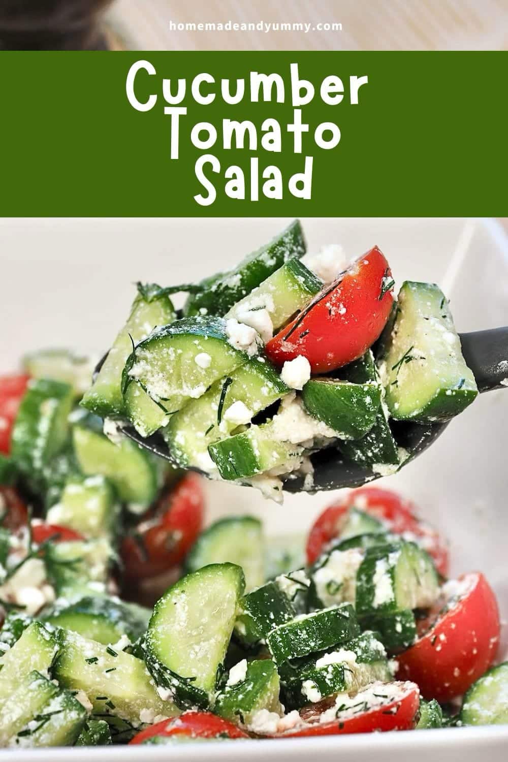 Cucumber and tomato salad with feta cheese.