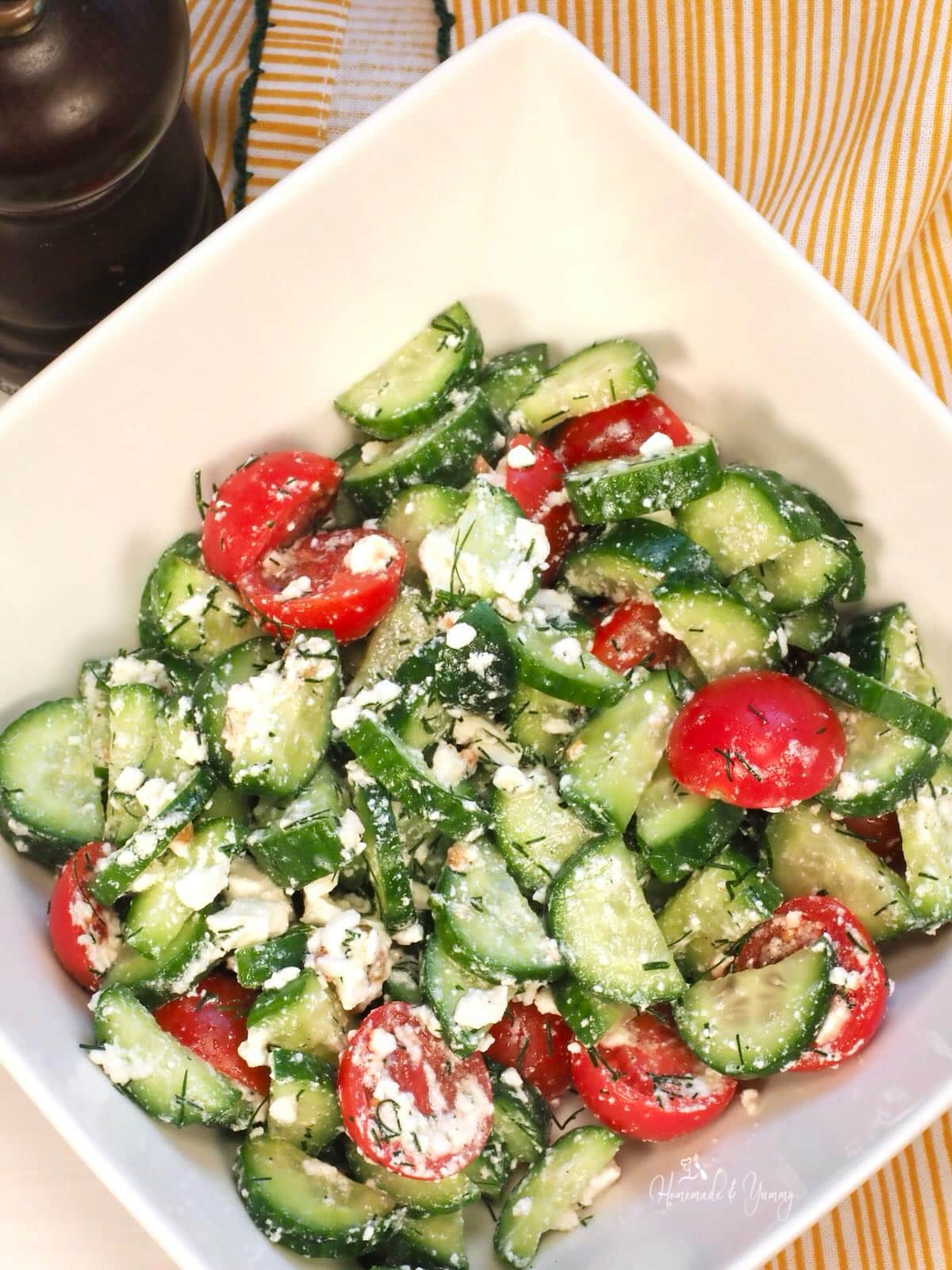 Cucumber tomato Mediterranean salad.