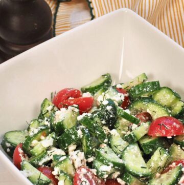 Cucumber tomato salad with feta.
