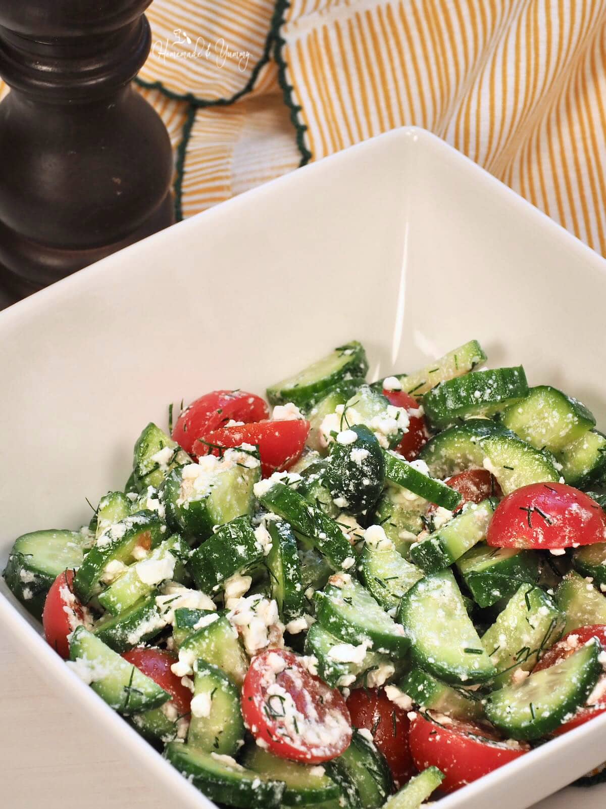 Cucumber tomato salad with feta.