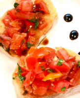 Homemade bruschetta using fresh tomatoes.