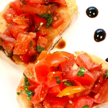 Homemade bruschetta using fresh tomatoes.