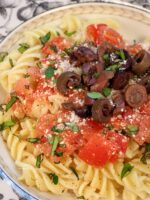 Cold pasta sauce made with fresh tomatoes.