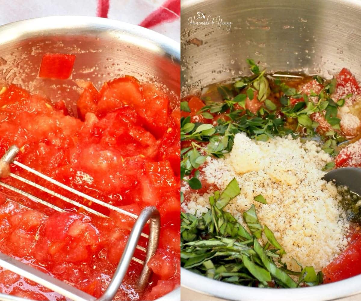 Steps in making a no-cook pasta sauce.