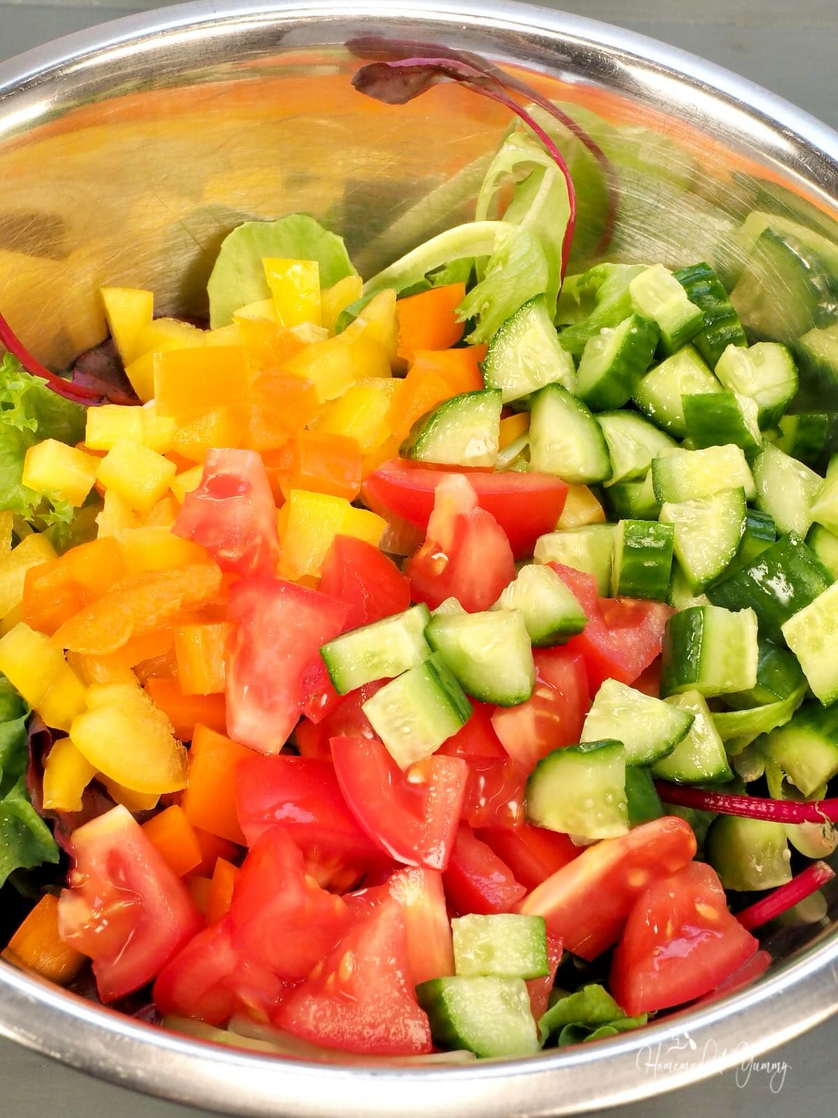 Chopped salad ingredients.